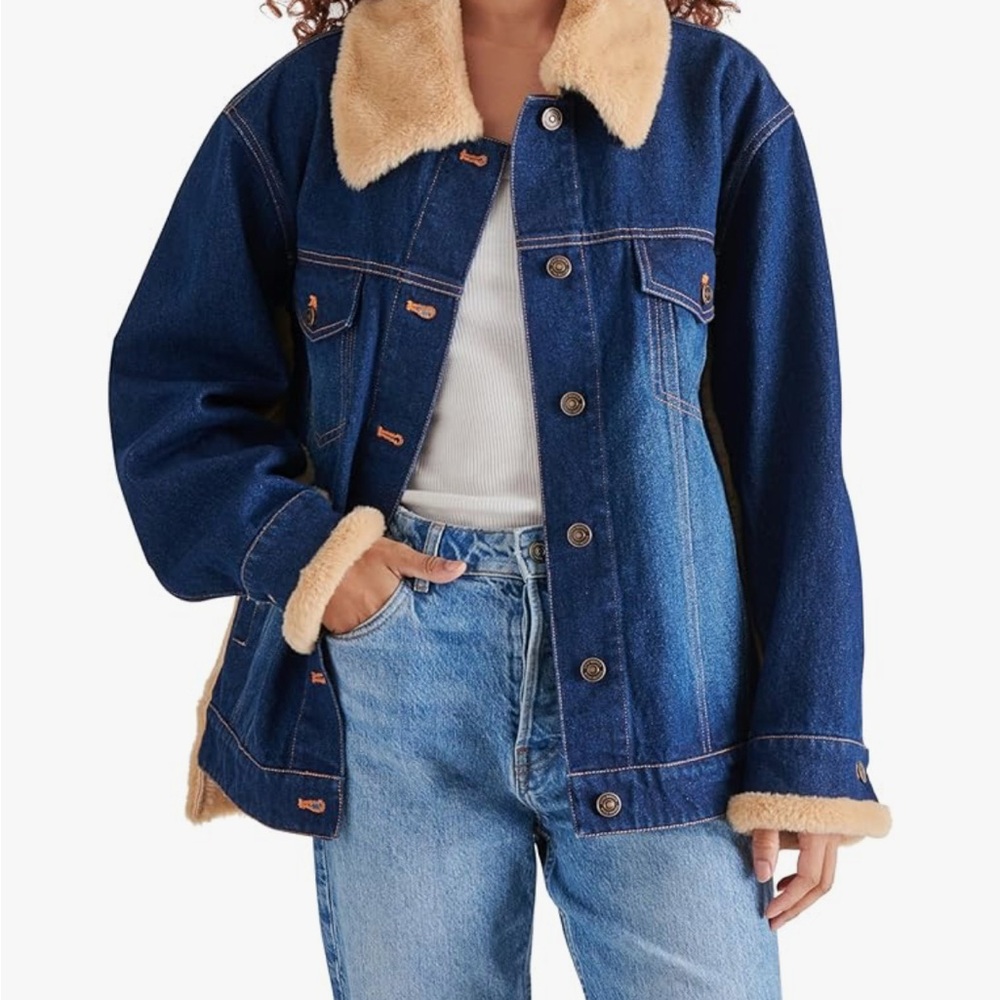 Steve Madden Blue Denim Jacket with Tan lining